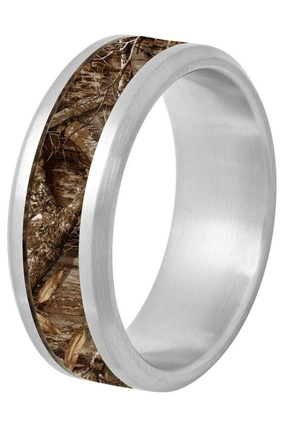 Mens Stainless Steel Camo Carbon Fiber Inlay Wedding Band - Mens Ring
