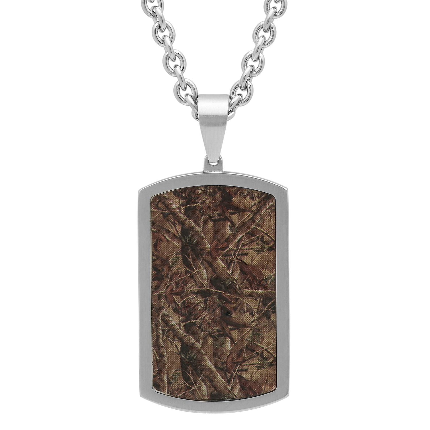 Mens Stainless Steel Camo Dog Tag with Curb Chain, 24-Inches