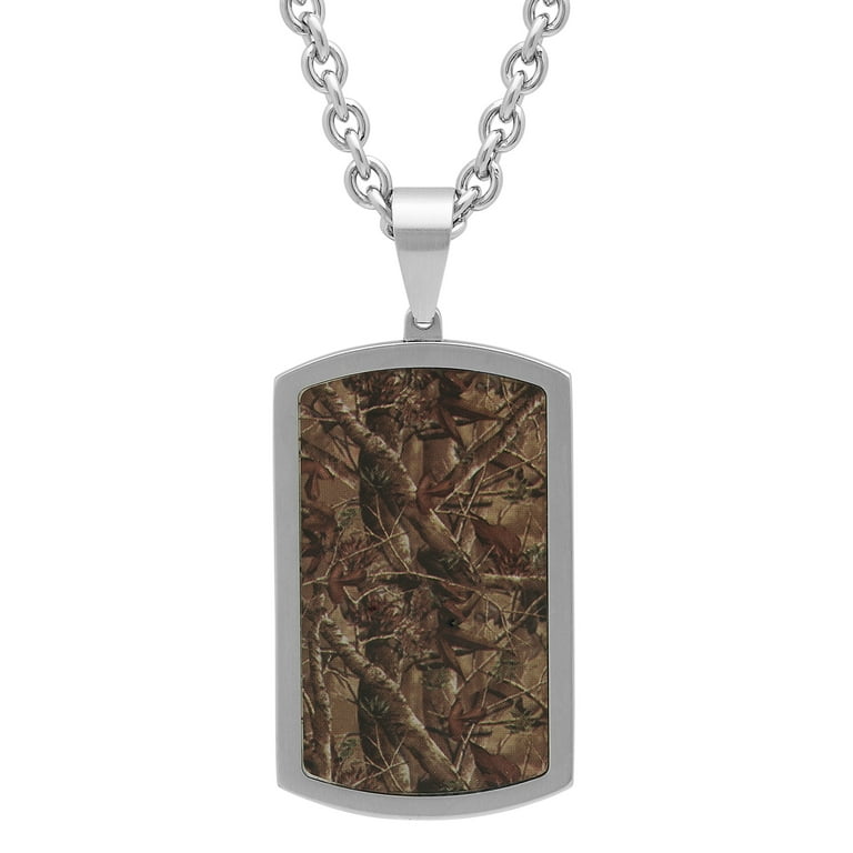 Mens Stainless Steel Camo Dog Tag with Curb Chain 24 Inches