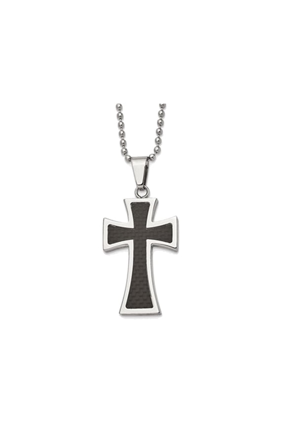 Gem & Harmony Mens Stainless Steel Carbon Fiber Cross Inlay Necklace with Chain for Men