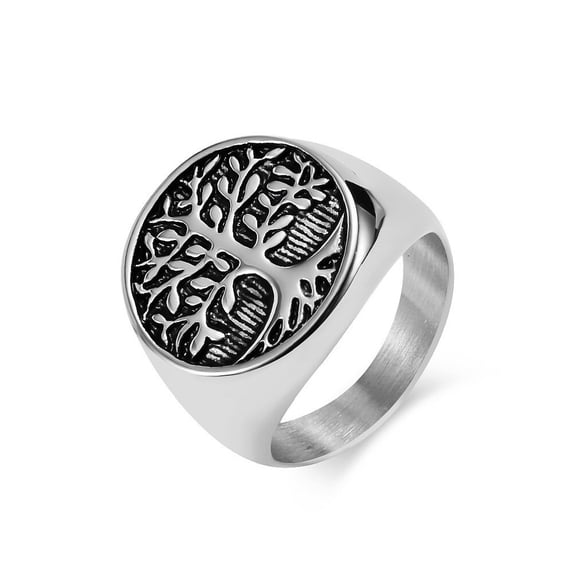 Mens Stainless Steel Celtic Tree Of Life Band Ring Black Silver Size 7-15 R35