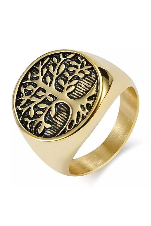 Men's Stainless Steel Gold Celtic Tree Of Life Band Statement Polished Antique Size 9 R35
