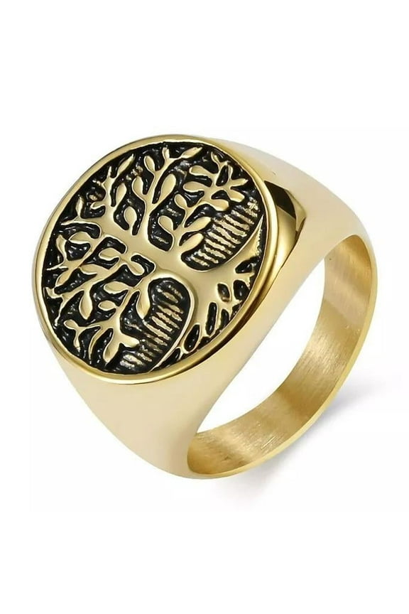Mens Stainless Steel Celtic Tree Of Life Band Ring Black Silver Size 7-15 R35