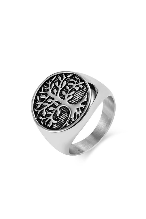 Men's Stainless Steel Silver Celtic Tree Of Life Band Statement Polished Antique Size 9 R35