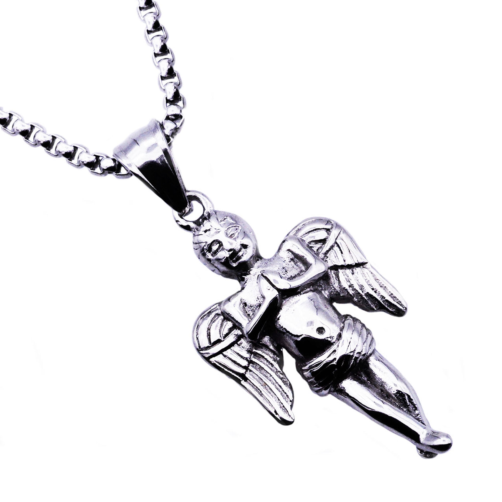 Mens Stainless Steel Cherub Pendant