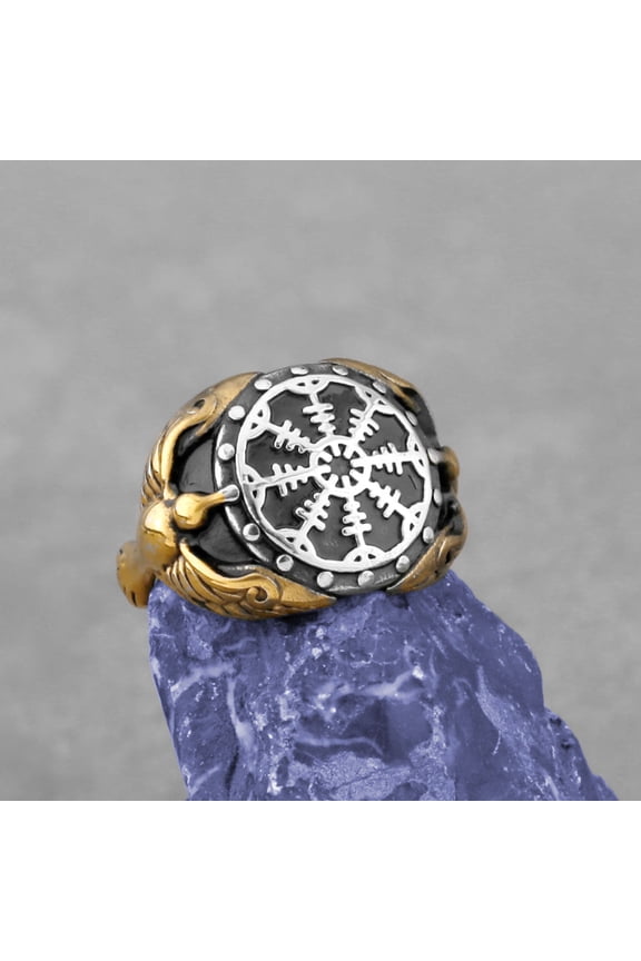 Mens Stainless Steel Compass Rune Ring Electroplated Durable Fashion Jewelry For Daily Wear Durable Everyday Accessory