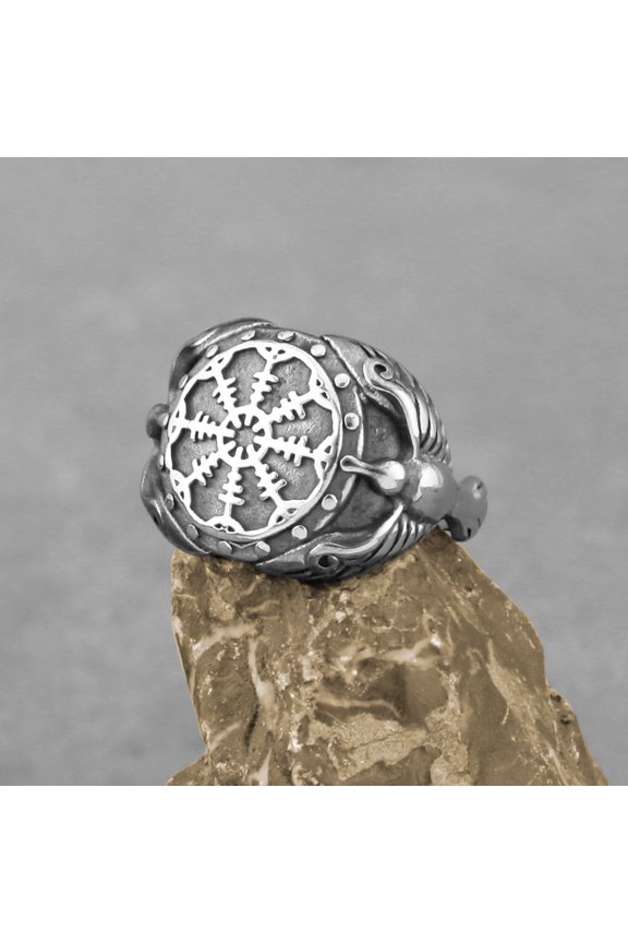 Mens Stainless Steel Compass Rune Ring Electroplated Durable Fashion Jewelry For Daily Wear Durable Everyday Accessory