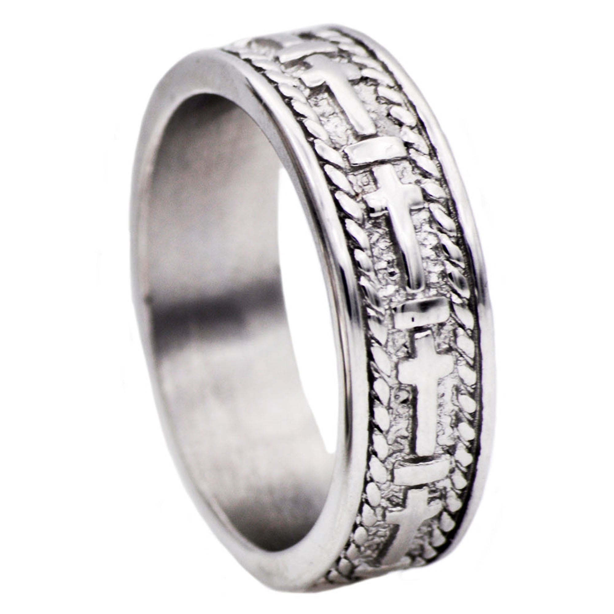 Mens Stainless Steel Cross Band