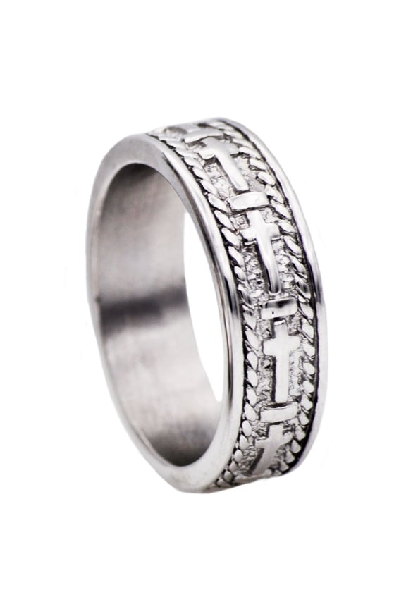 Mens Stainless Steel Cross Band