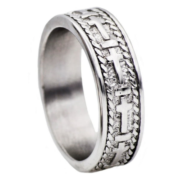 Mens Stainless Steel Cross Band