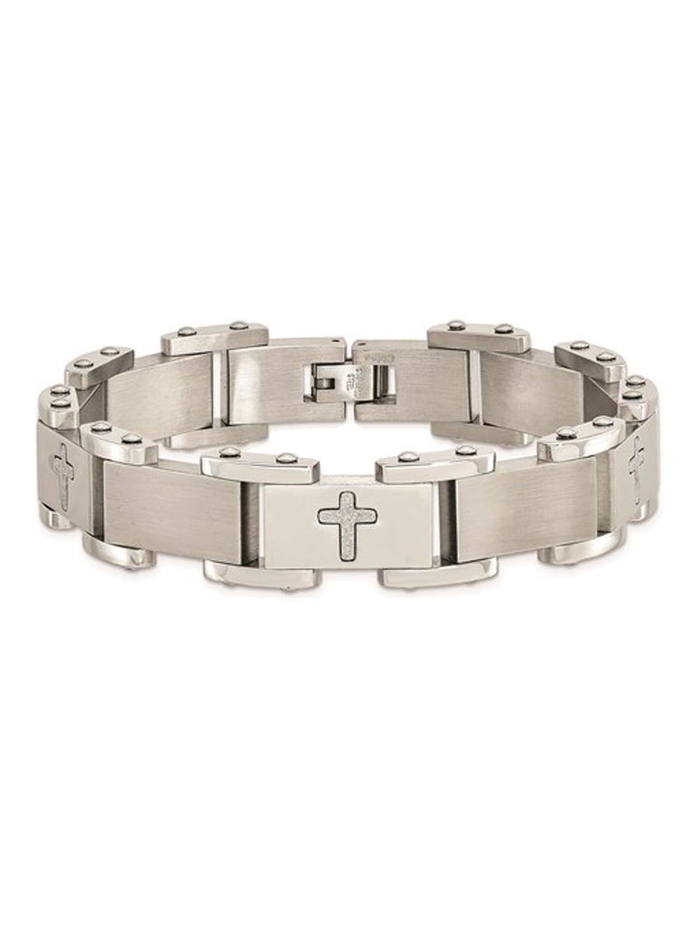 Gem & Harmony Mens Stainless Steel Cross Bracelet 8.75 inches for Men