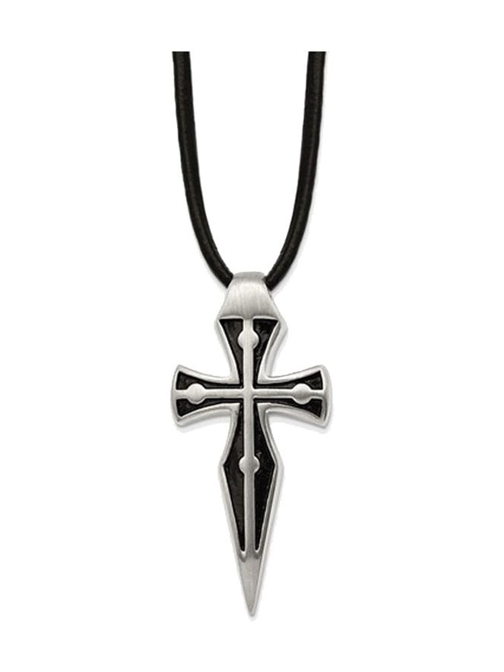 Gem & Harmony Mens Stainless Steel Cross Necklace with Leather Cord for Men