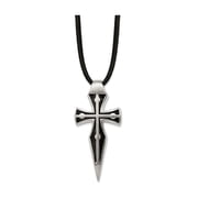 Gem & Harmony Mens Stainless Steel Cross Necklace with Leather Cord for Men