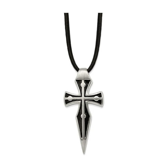 Gem & Harmony Mens Stainless Steel Cross Necklace with Leather Cord for Men