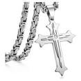 thumbnail image 1 of Mens Stainless Steel Cross Pendant Necklace 5mm Byzantine Link Chain Religions Jewelry, 1 of 4