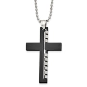 Stainless Steel Cross Pendant Necklace, Black IP-Plated 22 in Chain for Men