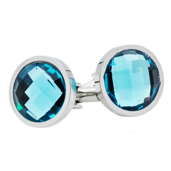 Mens Stainless Steel Cuff Links With Blue Crystals
