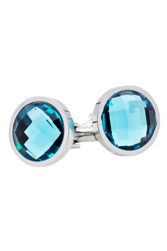Mens Stainless Steel Cuff Links With Blue Crystals