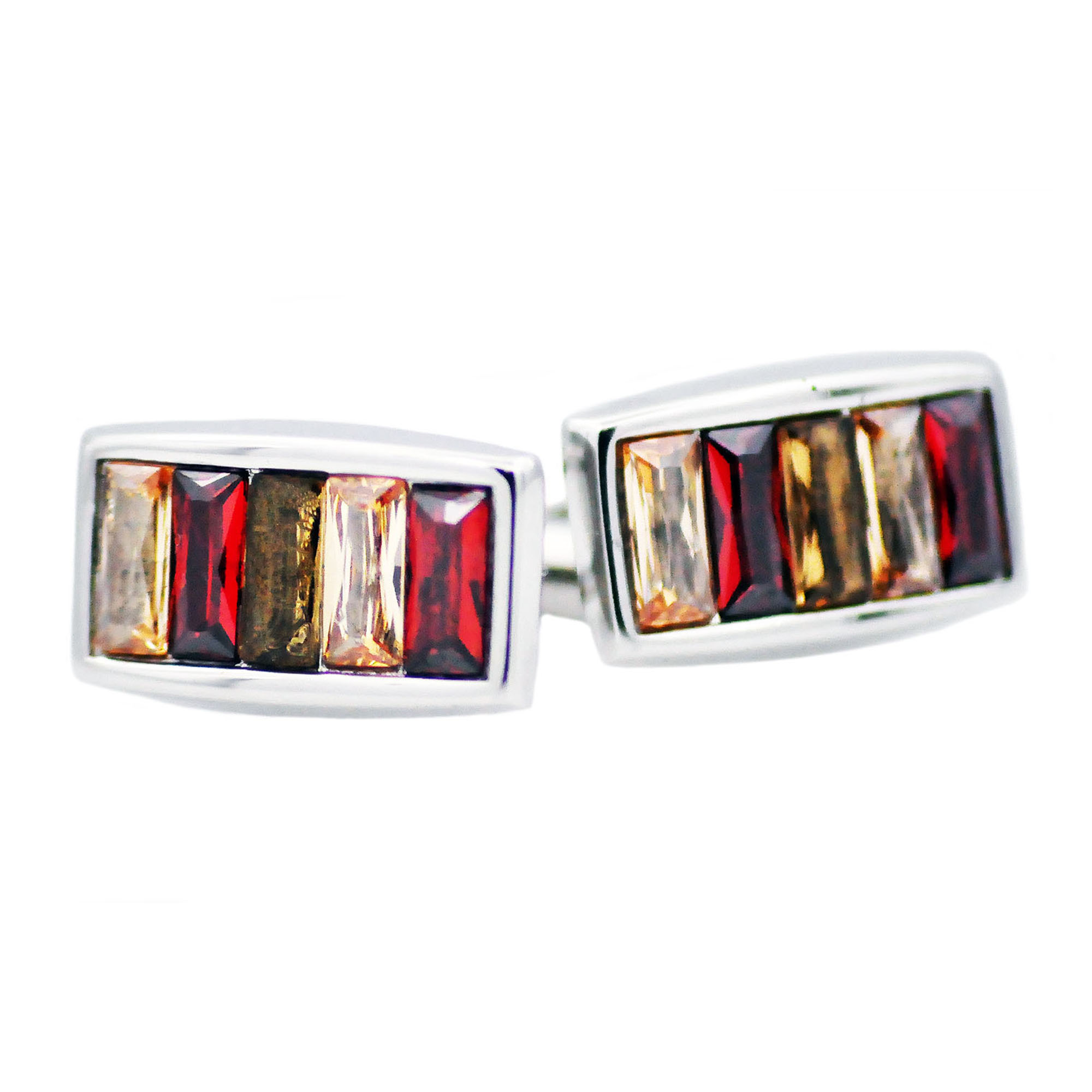 Mens Stainless Steel Cuff Links With Multicolored Crystals