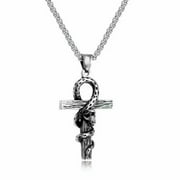 Mens Stainless Steel Egyptian Ankh Kundalini Snake Pendant Necklace Men