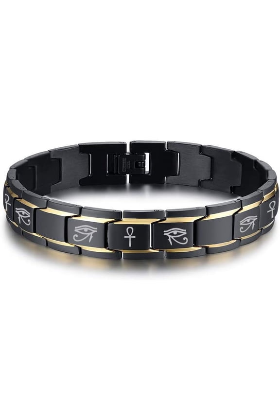 Mens Stainless Steel Egyptian Eye of Horus Eye of Ra Ankh Cross Adjustable Protection Link Bracelet Wristband Amulet Jewelry Gold Plated {}