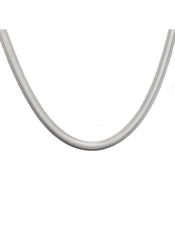Mens Stainless Steel Flat Snake Link Chain Necklace