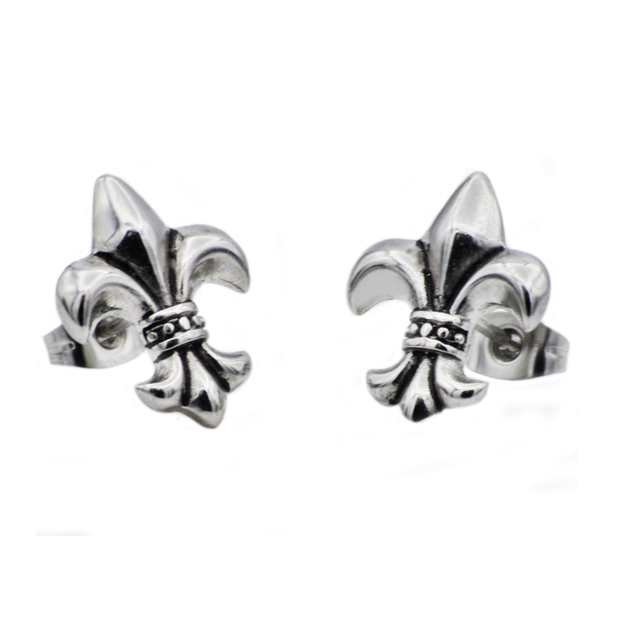Mens Stainless Steel Fleur De Lis Earrings