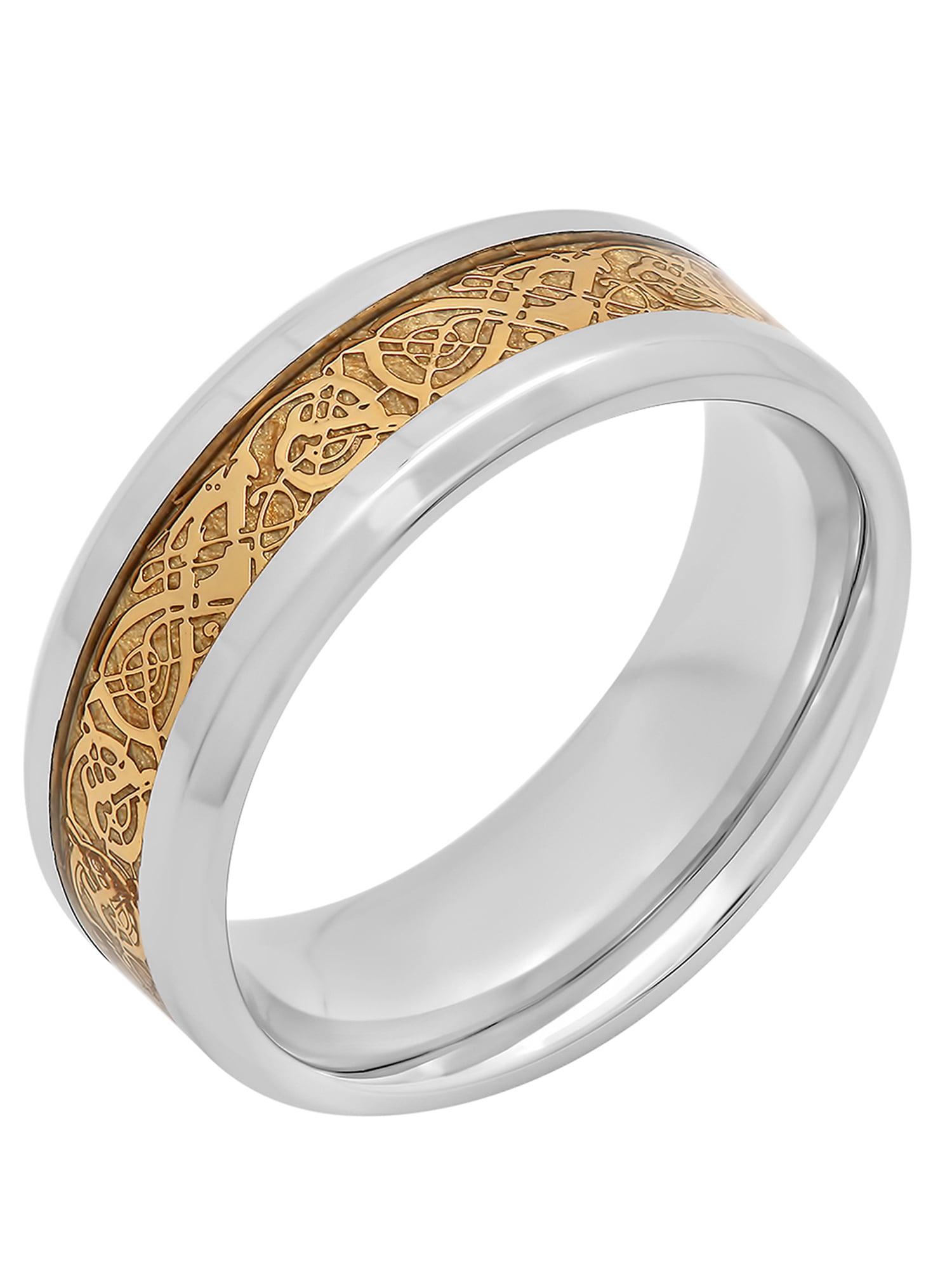 Mens Stainless Steel Gold-Tone IP Filigree Wedding Band - Mens ring