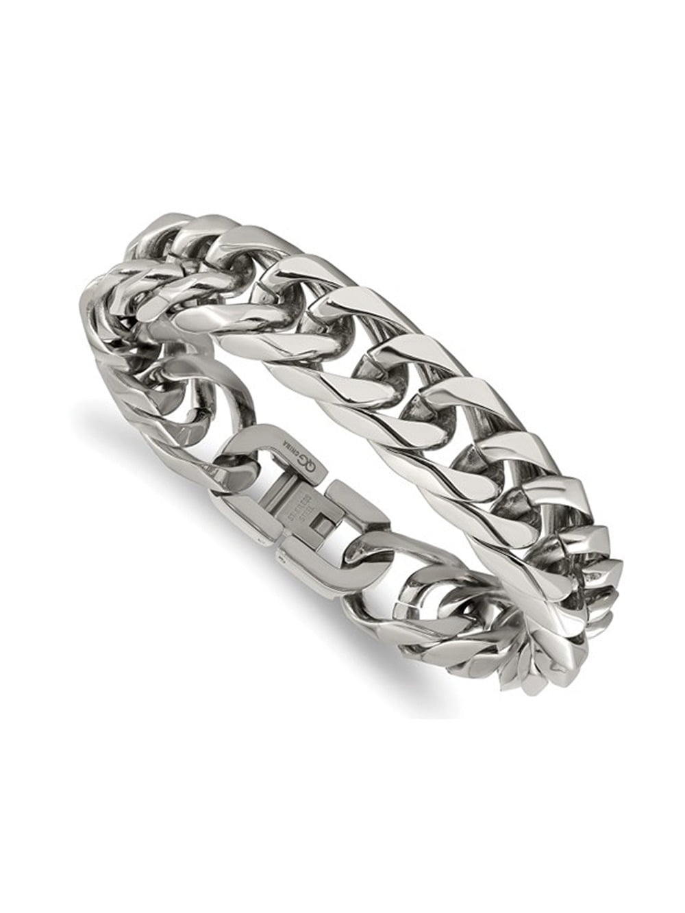 Gem & Harmony Mens Stainless Steel Heavy Curb Link Bracelet (8.25 inches) for Men