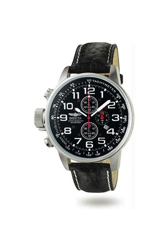 Mens Stainless Steel Lefty Force Chronograph Black Dial Leather Strap Watch