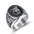 thumbnail image 1 of Mens Stainless Steel Lion Head Ring With Black Diamond Accent U Shape Bold Statement Jewelry Gift For Festivals, 1 of 5