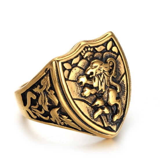 Mens Stainless Steel Lion Ring With Golden Finish Geometric Totem European Design Jewelry Gift For Men Jewelry