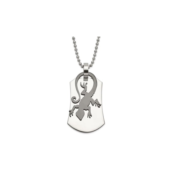 Mens Stainless Steel Lizard Dogtag Pendant Necklace with Chain (24 inches) for Men