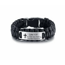 Mens Stainless Steel Luke 1 37 Bible Verse Outdoor Black Rope Paracord Survival Bracelet,Christ Cross Bible Quote Scripture Cuff Bracelets for Adult Hiking Camping Hunting Activities