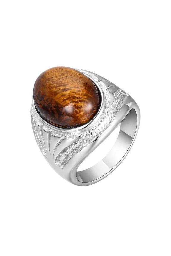 Men's Stainless Steel Natural Tiger Eye Stone Ring For Men 8 9-15 Statement Size 8 R33