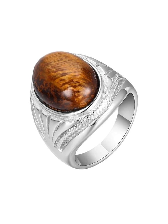 Men's Stainless Steel Natural Tiger Eye Stone Ring For Men 8 9-15 Statement Size 7 R33