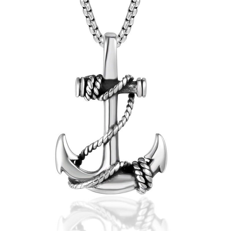 MOO&LEE Men's Stainless Steel Anchor Necklace - Nautical Pendant With 24 Inch Chain, Hypoallergenic