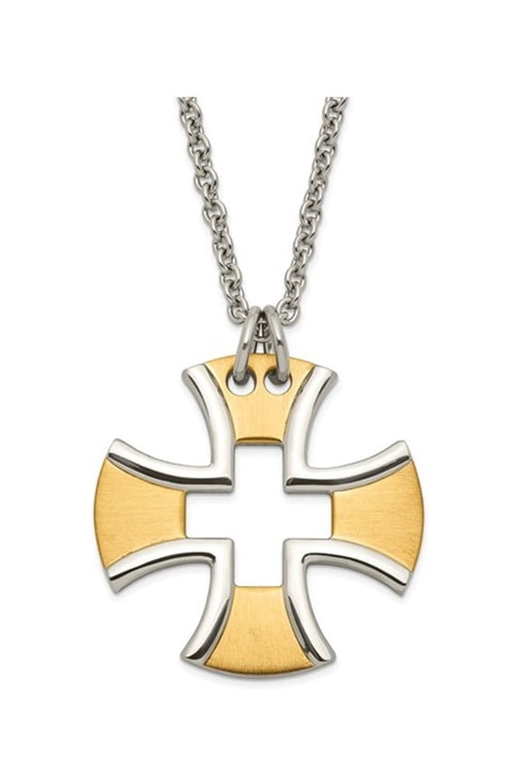 Mens Stainless Steel Plated Satin Cross Pendant Necklace with Chain for Men