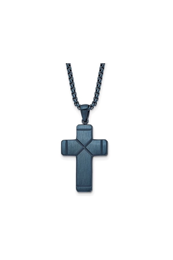 Mens Stainless Steel Polished Blue Cross Pendant Necklace with Chain for Men