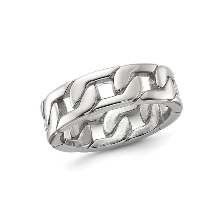Stainless Steel Polished Blue IP Design 7mm Band Stainless Steel Polished Blue IP Design 7mm Band
