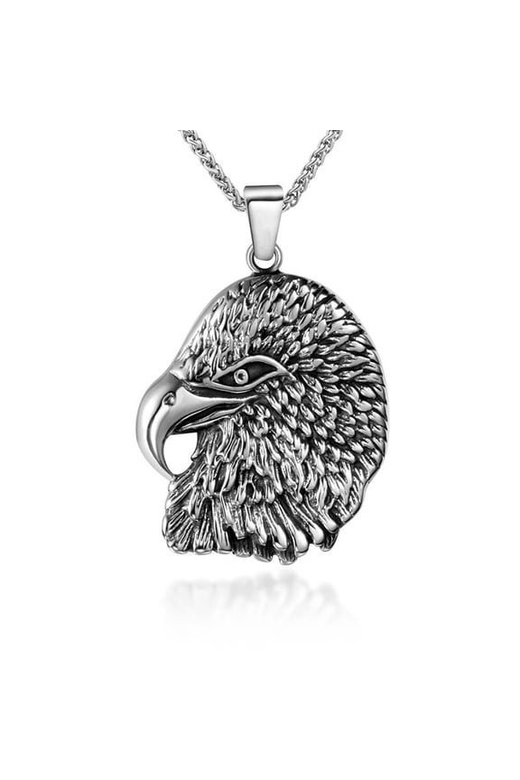 Mens Stainless Steel Retro Silver Sharp-billed Eagle Head Pendant O Chain Necklace