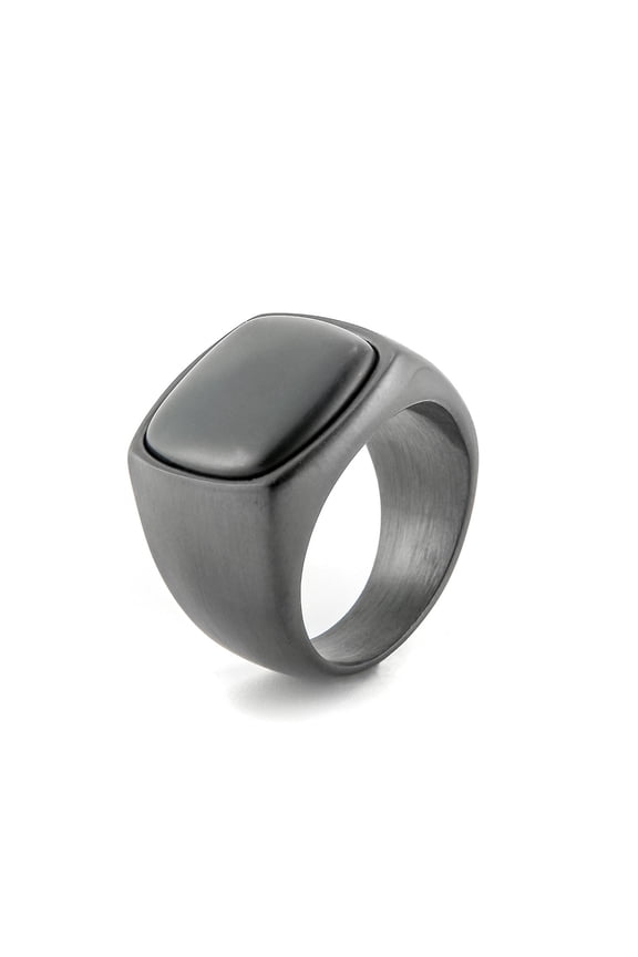 Mens Stainless Steel Ring Black Agate Geometric Design European American Casting Ring Gift For Trade Fairs Now