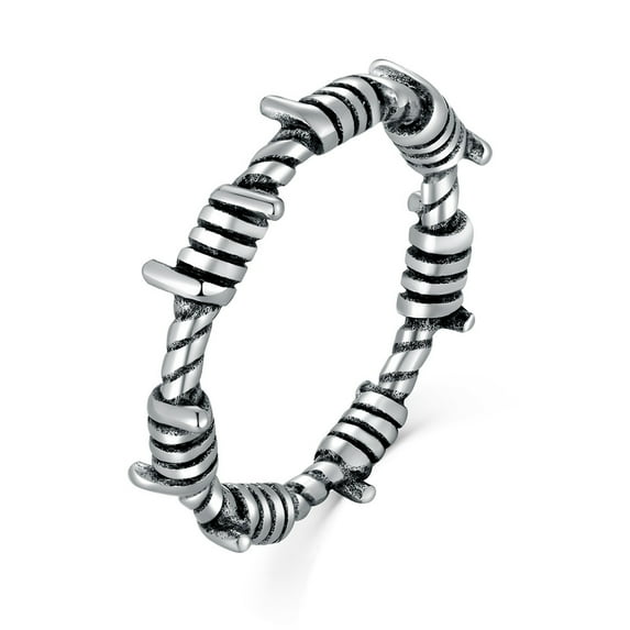 Mens Stainless Steel Ring Silver Vintage Barbed Wire Ring Unisex Gothic Style Size 7-11