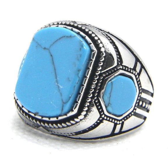 Men's Stainless Steel Ring with Turquoise Inlay Durable Stylish Band Perfect for Everyday Wear and a Comfort Fit Design