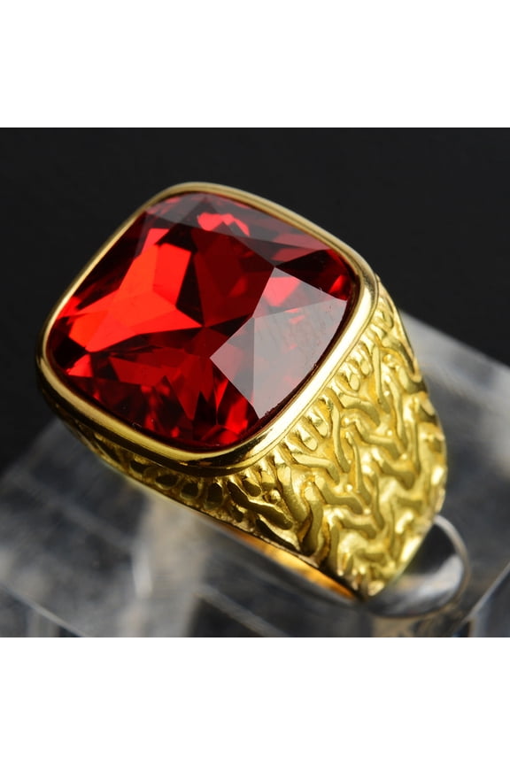 Mens Stainless Steel Ring With Artificial Gemstone Square Inlay Geometric Design For Himself Sizes 7 8 9 10 11