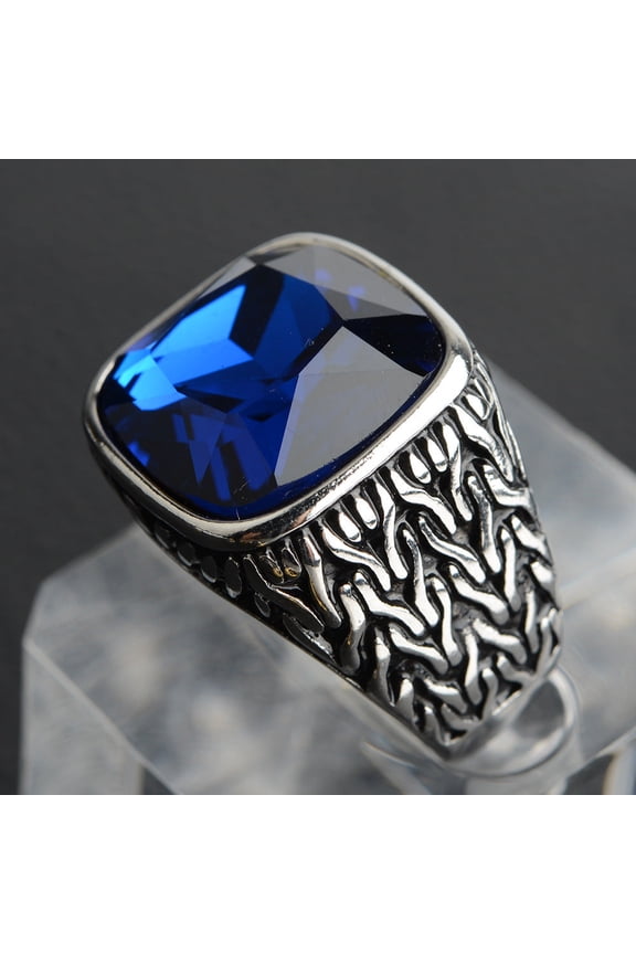 Mens Stainless Steel Ring With Artificial Gemstone Square Inlay Geometric Design For Himself Sizes 7 8 9 10 11