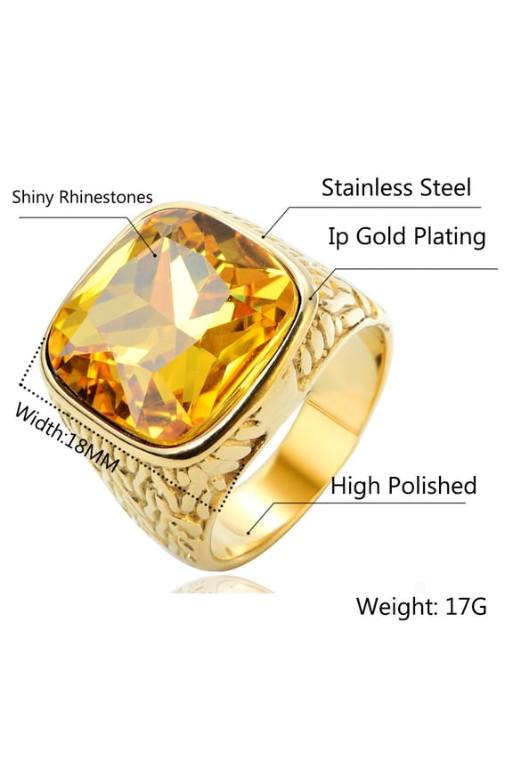 Mens Stainless Steel Ring With Artificial Gemstone Square Inlay Geometric Design For Himself Sizes 7 8 9 10 11