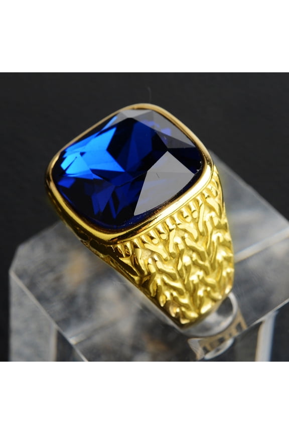 Mens Stainless Steel Ring With Artificial Gemstone Square Inlay Geometric Design For Himself Sizes 7 8 9 10 11