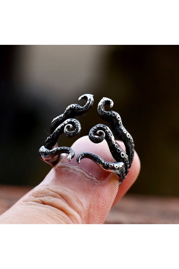 Mens Stainless Steel Ring With Squid Whiskers Design Personalized Electroplated Fashion Jewelry Statement Accessory