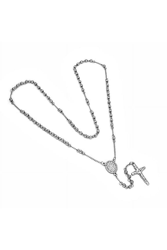 Mens Stainless Steel Rosary Necklace With Cruifix Accent